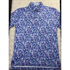 Peter Millar Polo Men's S Caddyshack Blue Party AOP Gopher Summer Comfort EUC